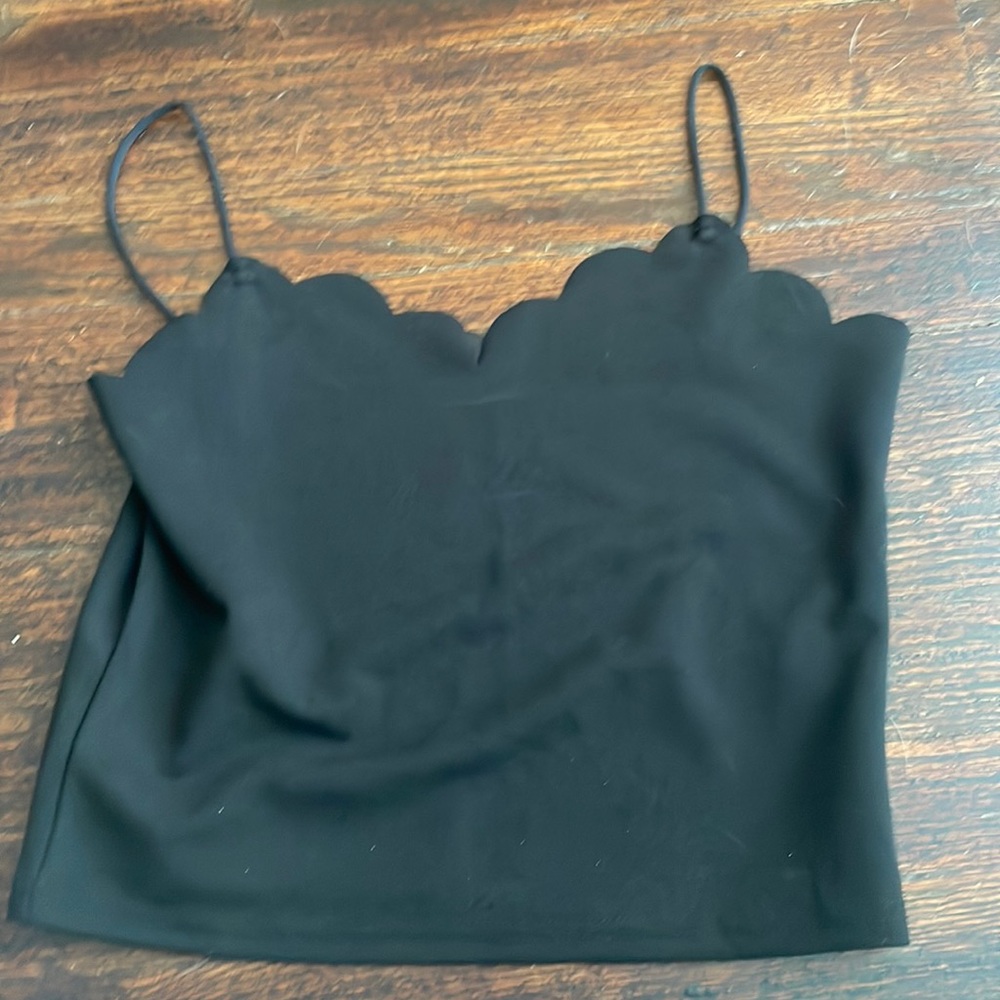 Black scalloped kids top size 11-12y SHEIN